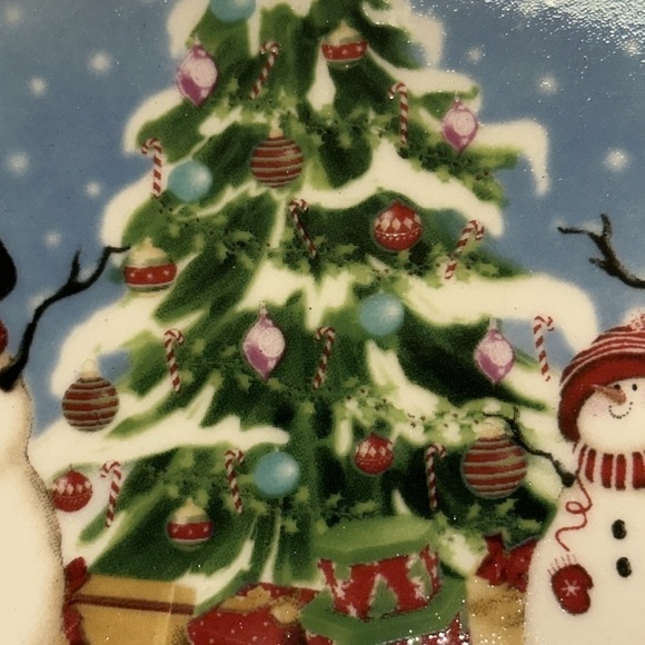 Christmas Snowman Themed Stoneware Individual Plate Red Band Holly EUC - Picture 6 of 8